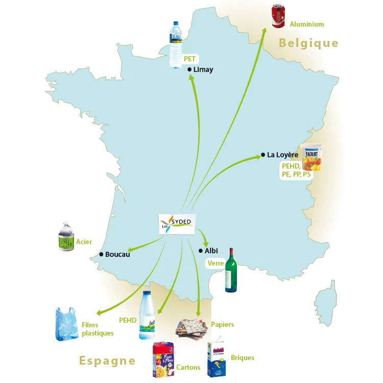 Département du Lot - Carte de destination des recyclables