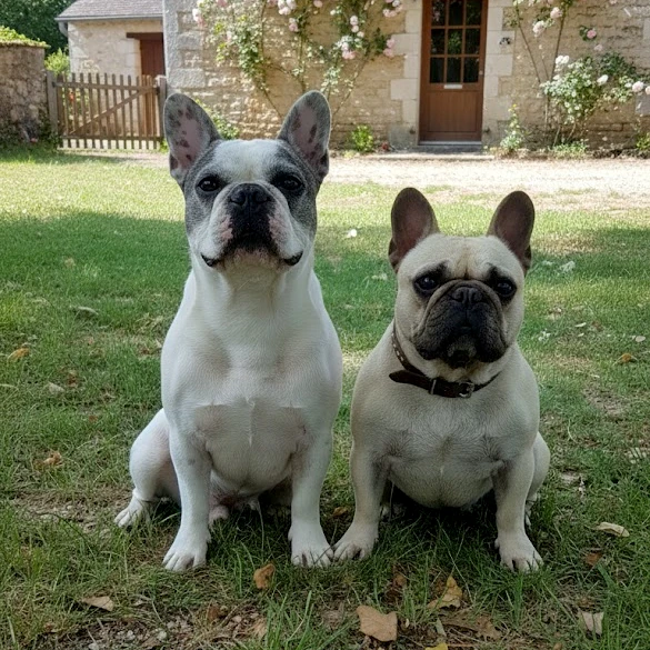 Ferdinand et Louise, nos deux bouledogues français, joyeux compagnons de notre vie pendant si longtemps