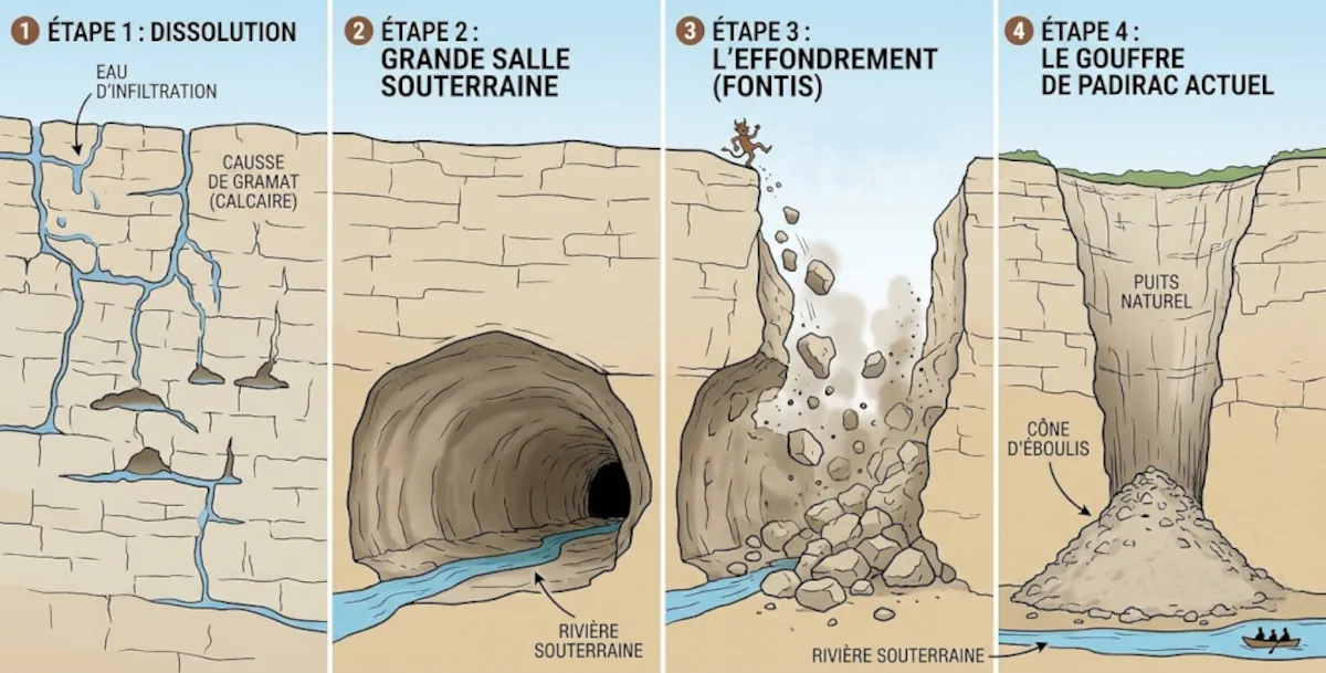 Illustration de la formation du gouffre de Padirac | © Le Pech de Vigne